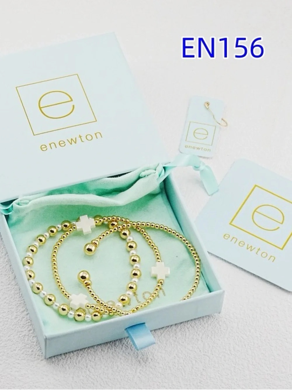 Newton Gold Beaded Bracelet Set with White Cross Accents